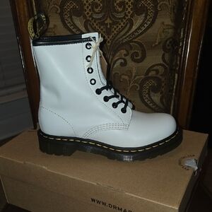 Dr. Martens White Leather Boots with Black Accents